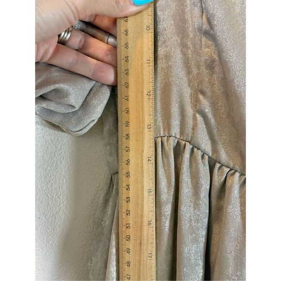 Celadon Modest Babydoll Style Puff Sleeve Champagne Flowy Dress Women's Small - Picture 8 of 12